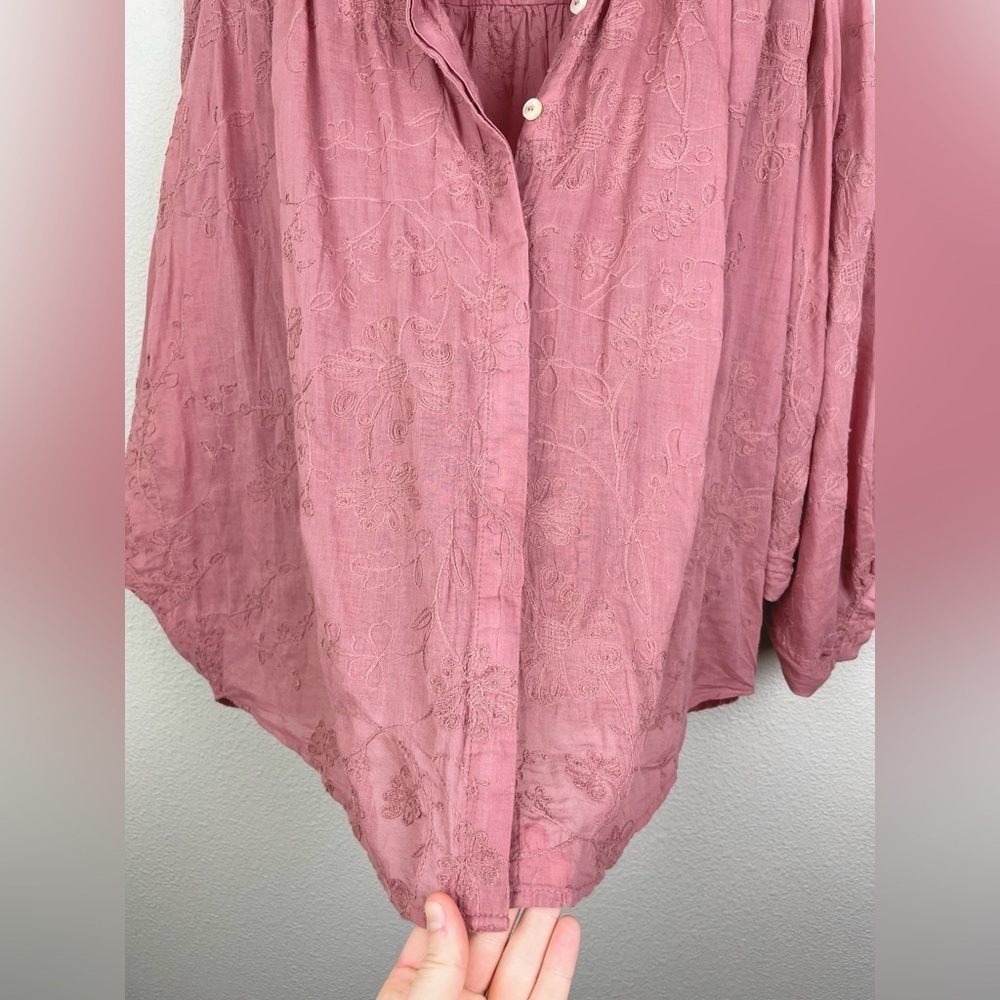 Anthro Pilcro Women's Small Mauve Pink Embroidered Floral Faustine Dolman Blouse - Picture 9 of 16
